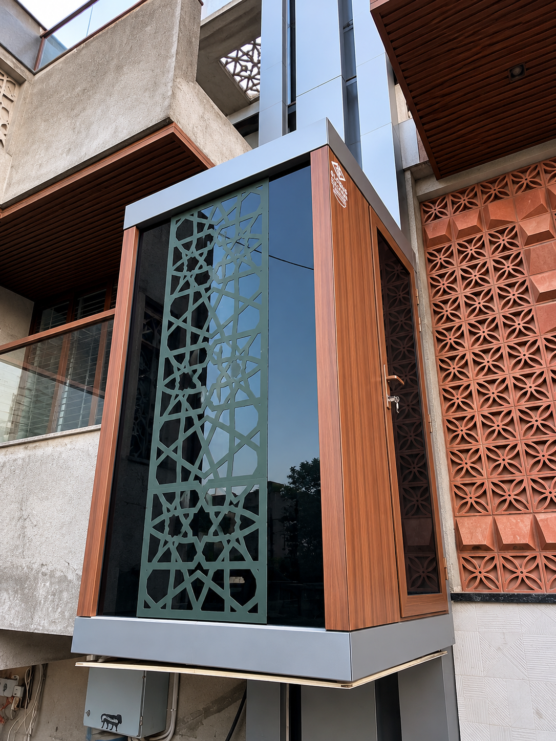 Globus Residential Glass Elevator with Decorative Fretwork